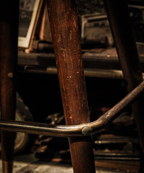 Mid-Century Wooden & Leather High Stool / 1950s Industrial Style