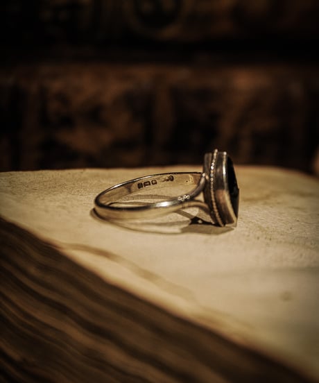 1800's Black onyx antique sterling silver ring