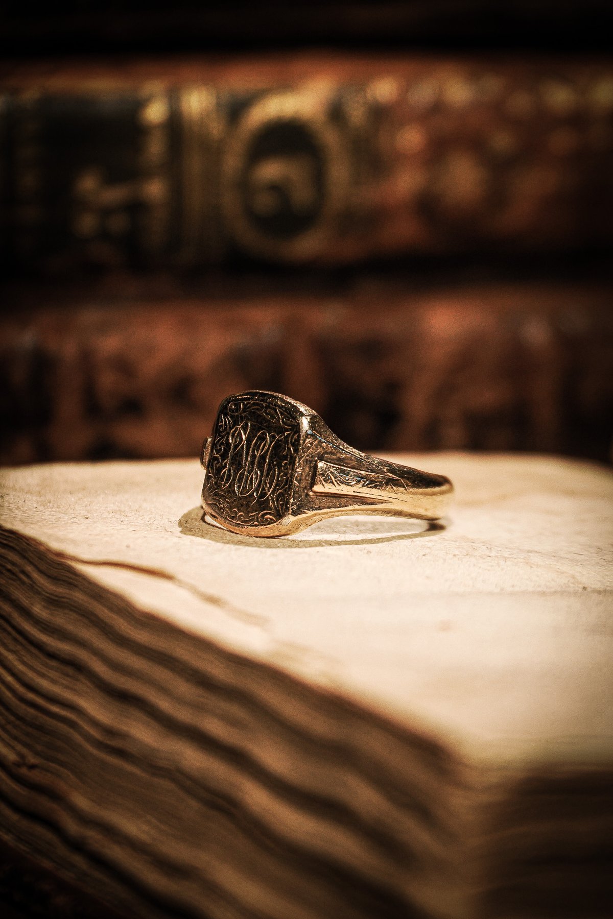9ct gold＆sterling silver calligraphy signet rin