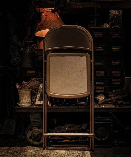 Mid-Century U.S. Folding Chair / Beige Steel Frame
