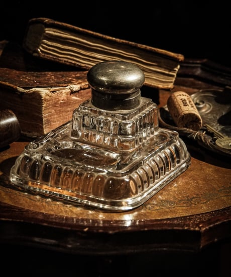 1920's French crystal and silver metal inkwell