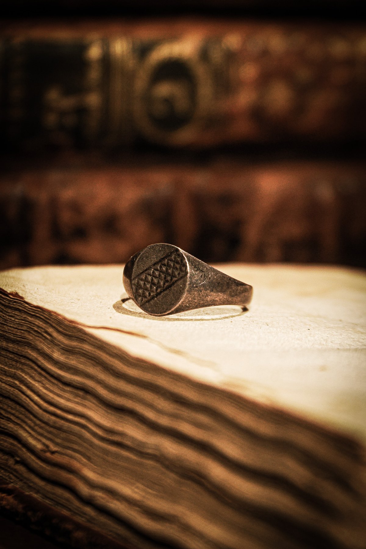 1992's Half engraved sterling silver signet rin