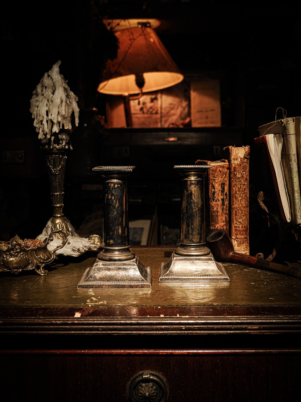 Pair of Antique British Silver-Plated Candlesti