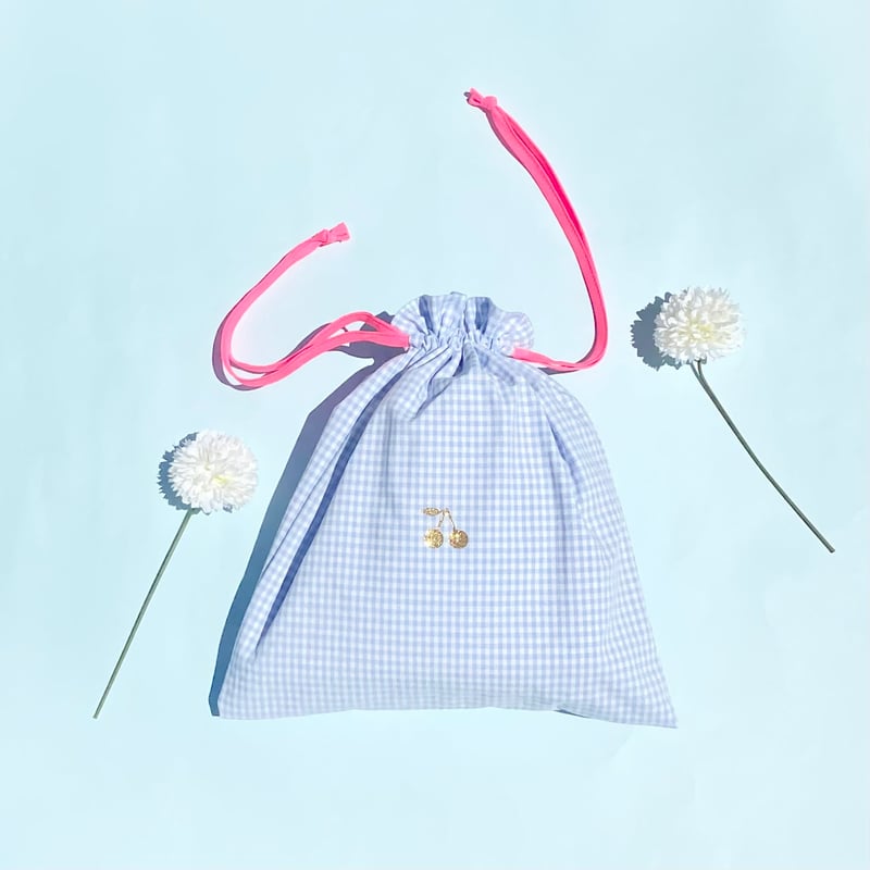 くすみブルー×さくらんぼ♫入園セット 入学セット 通園セット 女の子 水色 受注生産* さくらんぼ🍒 × くすみブルー 入園入学セット / 3点