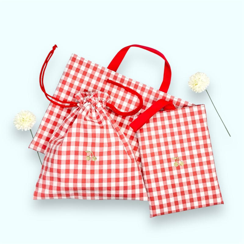 入園入学3点セット赤チェックさくらんぼ