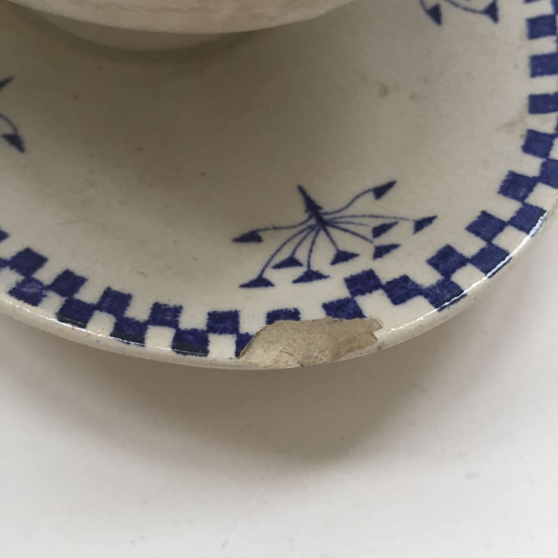 19世紀世紀後半 クレイユ・エ・モントロー ソーシエ ダミエ ブルー