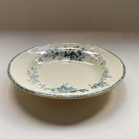 19世紀　スーププレート　ばらとひなげし柄　デカルコマニー　ブルー　１−３