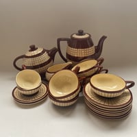1930年代　リュネヴィル？　ティーセット　ショコラショー色　チェック