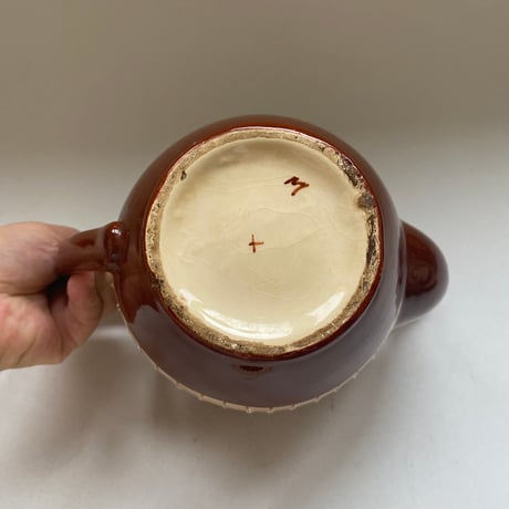 1930年代　リュネヴィル？　ティーセット　ショコラショー色　チェック