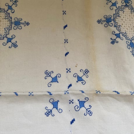 20世紀前半　プチ・ナップとセルヴィエット　セット　メティス　ブルーの刺繍