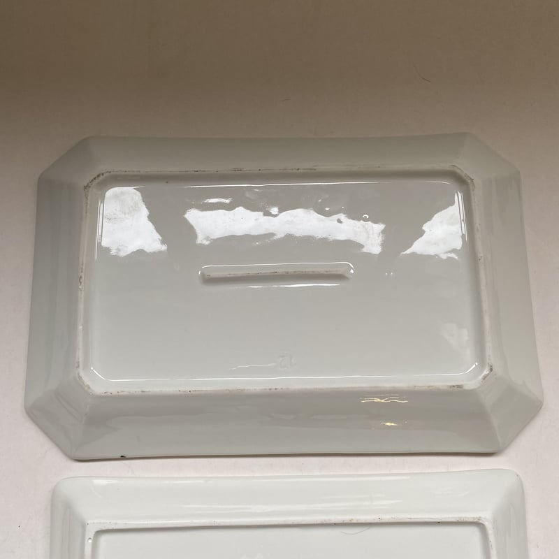 20世紀前半 オクトゴナル型 アスパラガス・プレート 白磁