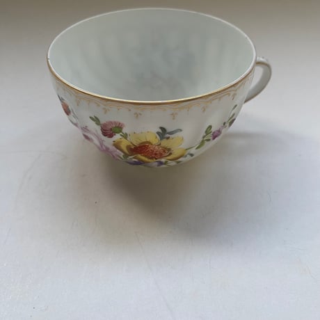 19世紀　磁器製　カップ&ソーサー　ポリクローム　花柄　ハンドペイント