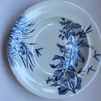 19世紀後半　クレールフォンテーヌ　フラワー　スーププレート　お花と小鳥柄　ブルー　1-7