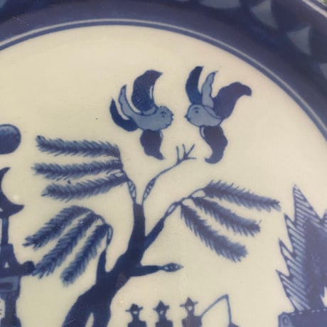 ２０世紀　イギリス製　E&C チャリナー　フェントン　ディナー・プレート　ブルー・ウィロー　アジュレ
