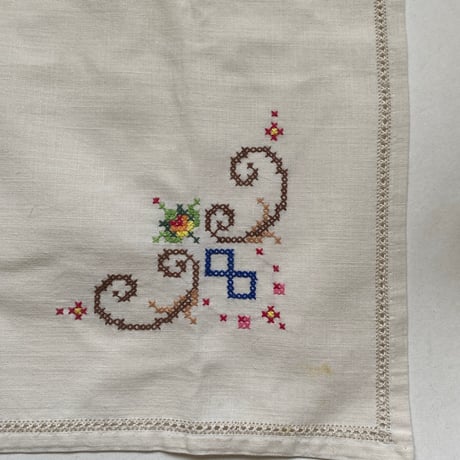 1950年代　プチ・ナップとセルヴィエット　コットン　マルチカラー刺繍
