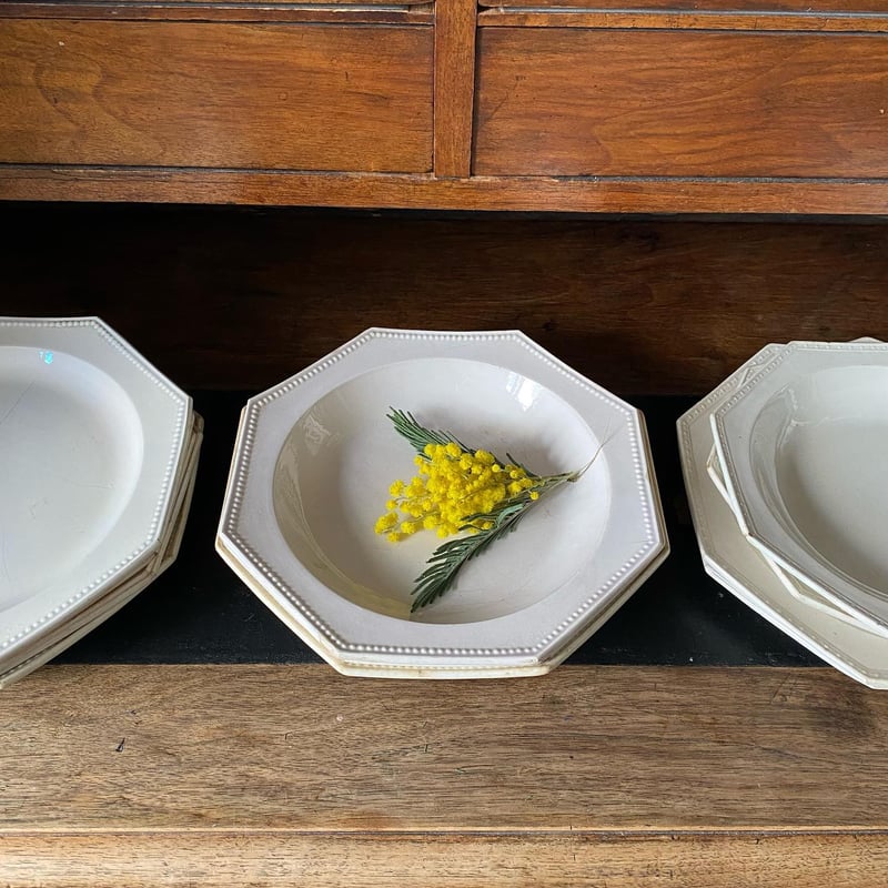 フランスアンティーク オクトゴナルのプレート 2枚セット