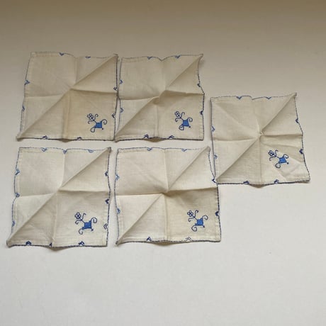 20世紀前半　プチ・ナップとセルヴィエット　セット　メティス　ブルーの刺繍