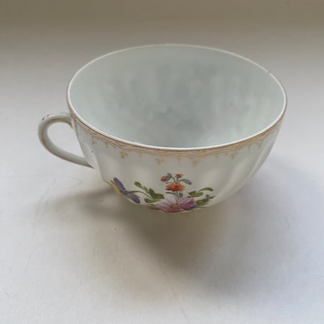 19世紀　磁器製　カップ&ソーサー　ポリクローム　花柄　ハンドペイント