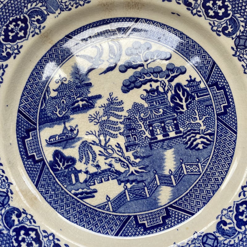 フランスアンティークヴィンテージリュネヴィルブループレートジュイ柄