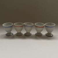 20世紀前半　コクティエ　白磁　ブルーとルージュのストライプ　５点セット