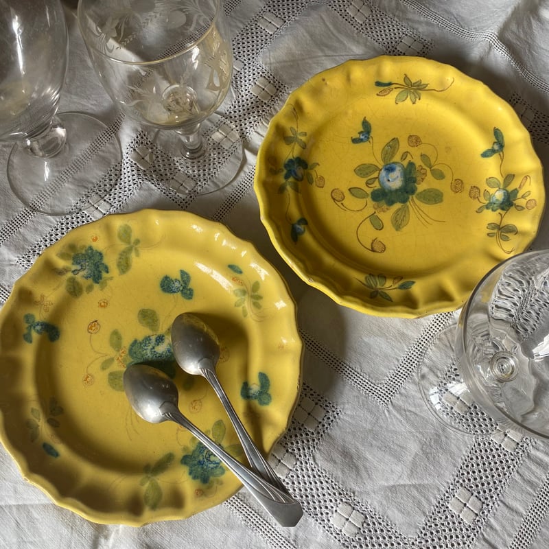 20世紀初頭 マルトル・トロザンヌ デザートプレート 薔薇柄 ジョンヌ 2