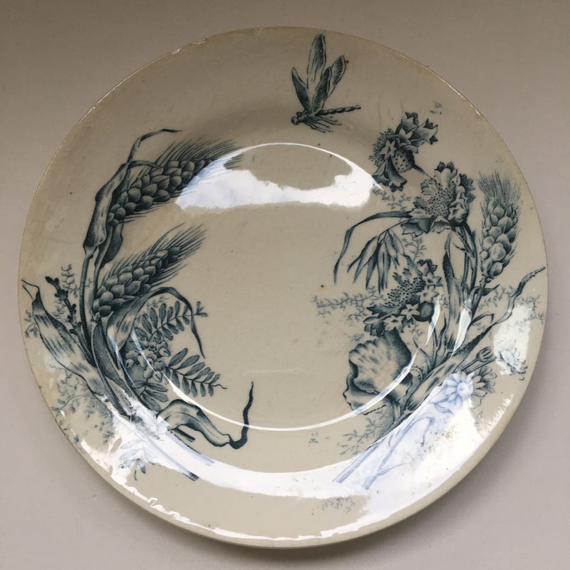 19世紀 マークなし ディナー・プレート 麦と野の花、トンボ柄 A