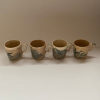 19世紀　ロンシャン　サマリテーヌ　ドゥミタス　4点セット　小枝の取っ手　田舎の風景柄