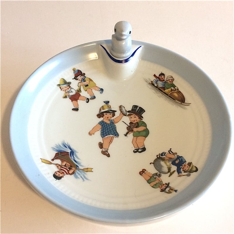 1920年代 リモージュ 子供用 保温皿 ポーセレン イラスト