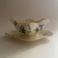 19世紀　リュネヴィル　ソーシエール　花柄　ブルー