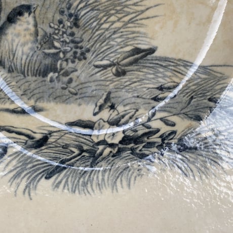 19世紀　ボルドー  オワゾー　 プラ・オーヴァル　ひなげしと小鳥柄　ブルー