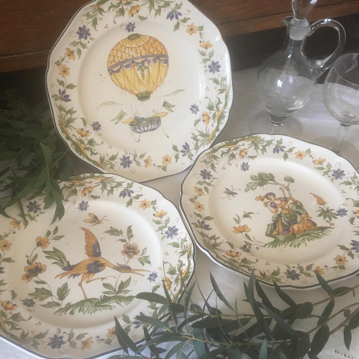 フランスアンティークヴィンテージムスティエプレート抹茶グリーン