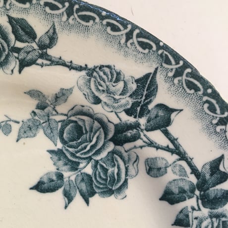 19世紀後半　ショワジー・ル・ロワ　デザート・プレート　平皿１８cm   薔薇柄　　ブルー　Bランク　９点セット