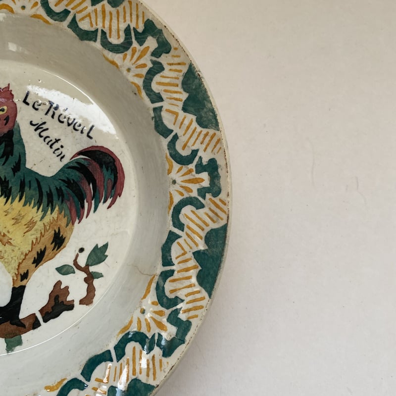 19世紀 ジアン スープ・プレート ポショワー にわとり柄 ポリクローム
