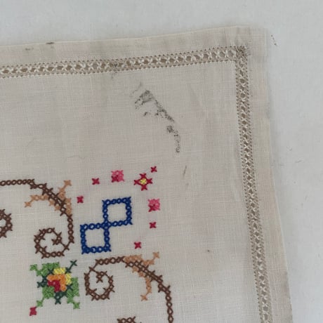 1950年代　プチ・ナップとセルヴィエット　コットン　マルチカラー刺繍