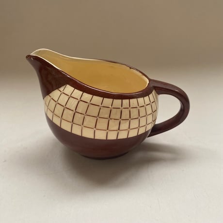 1930年代　リュネヴィル？　ティーセット　ショコラショー色　チェック