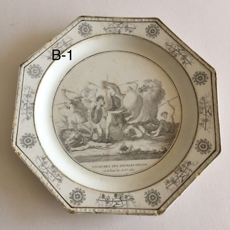 フランス アンティーク オクトゴナル クレイユ グリザイユ プレート