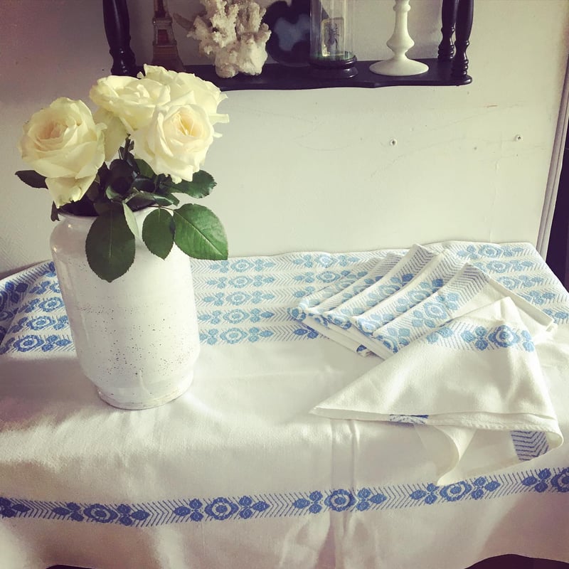 テーブルクロステーブルナプキン9点セットヨーロッパお土産水色楕円形