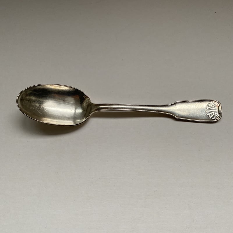 オープン特別出品　イギリス　1730年　純銀テーブルスプーン　ハノベリアン 19世紀 N.C シルバープレート シェル・レリーフ テーブル・スプーン 7