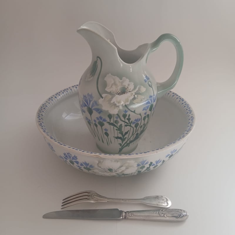 C 1900年 リュネヴィル ブロとヴァスク けしとなでしこ柄 ポショワーと