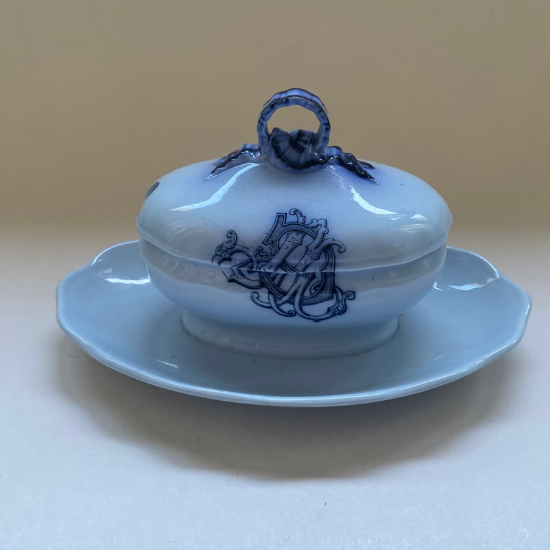 Paris 蓋付き ソーシエール フランス アンティーク ブルーグリーン