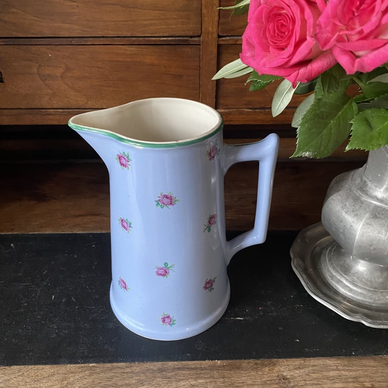 フランスアンティーク花瓶水差しピシェ花柄ブルー