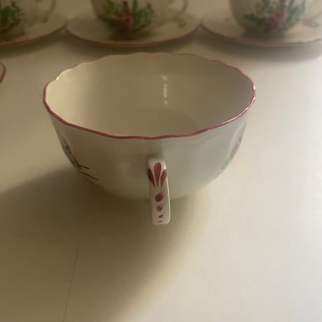 20世紀後半　リュネヴィル　ハンドペイント　ポリクローム　花柄　デジュネ　タス・エ・スータス　1-4