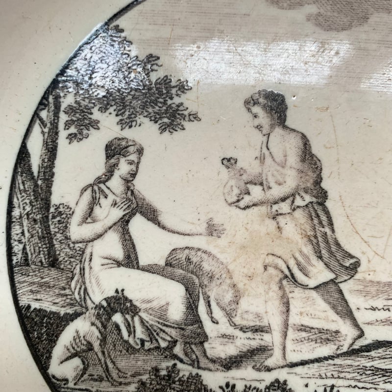 1820s~ Louis Montereau 二人の少女とグリザイユとプレートa Creil et Montereau グリザイユ21cm_C/クレイユモントロー