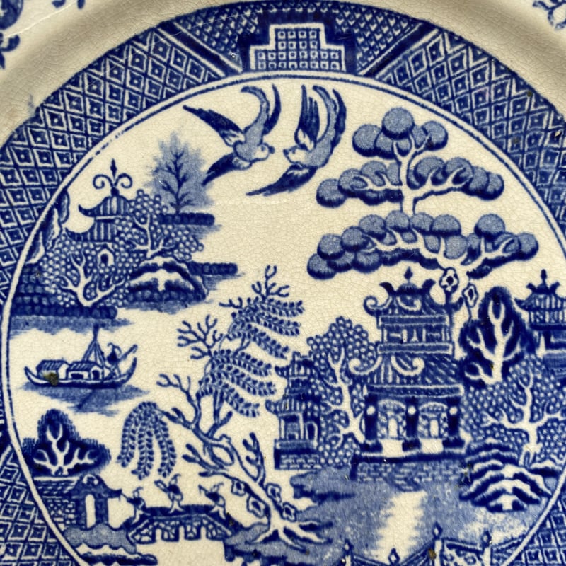 19世紀 リュネヴィル デザートプレート ブルー・ウィロー柄 1