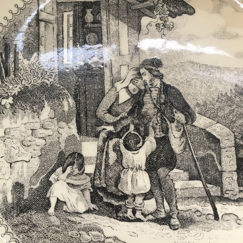 ショワジー窯 1800年代前半 グリザイユ風景中深皿 ショワジー窯 1800