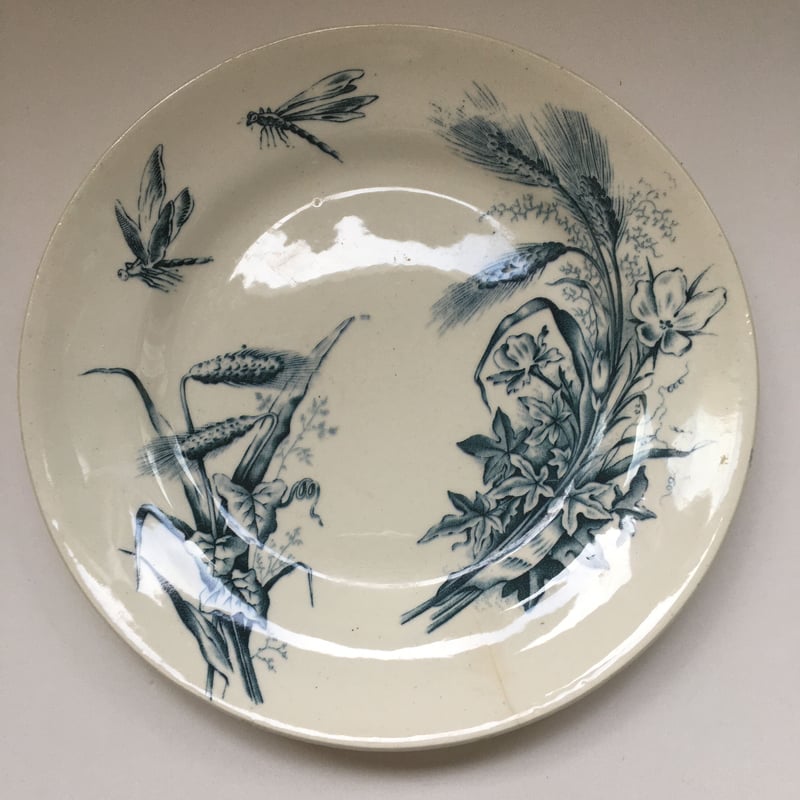 19世紀 マークなし ディナー・プレート 麦と野の花、トンボ柄 Aランク