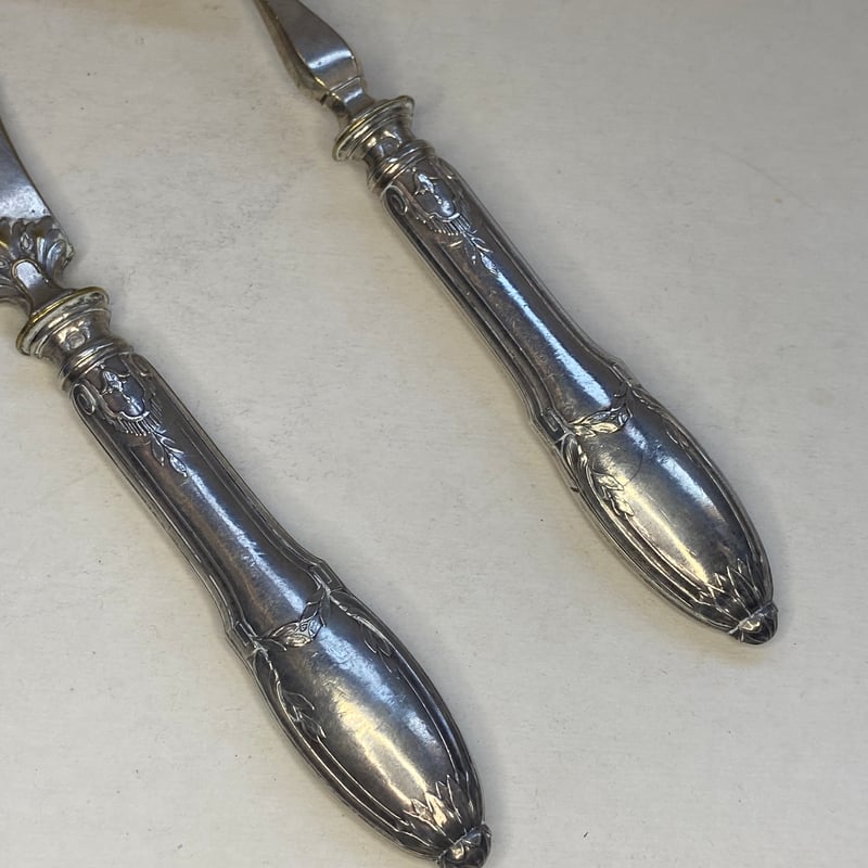 【海外輸入】 19世紀 2本セット 魚用ナイフとフォーク シルバープレート カトラリー
