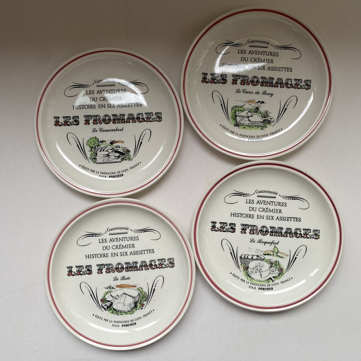 GIEN ヴィンテージ　フロマージュプレート 6枚セット 1970年代 ジアン ポルシェール デザートプレート フロマージュ柄 4