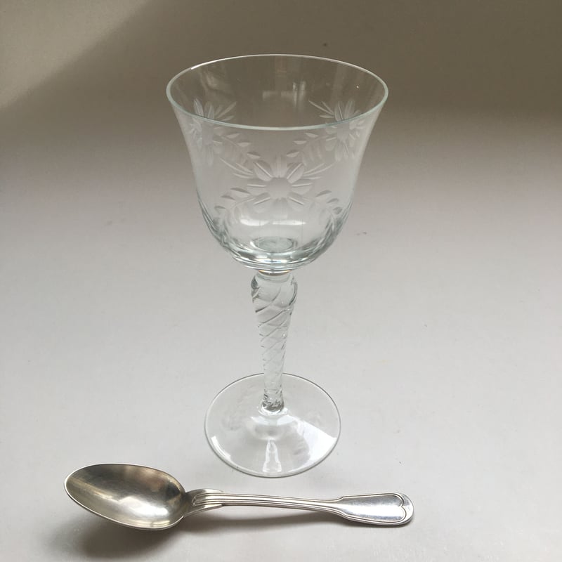 1930年代 クリスタル カットグラス ワイン・グラス お花モチーフ