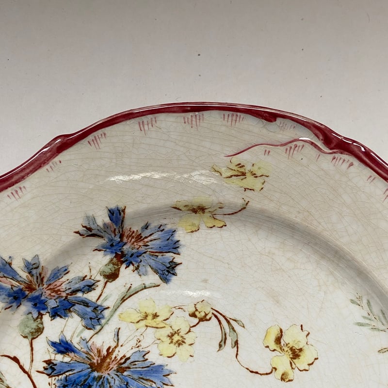 華やかな多色使いが美しいプレートクレイユモントローフランスアンティーク